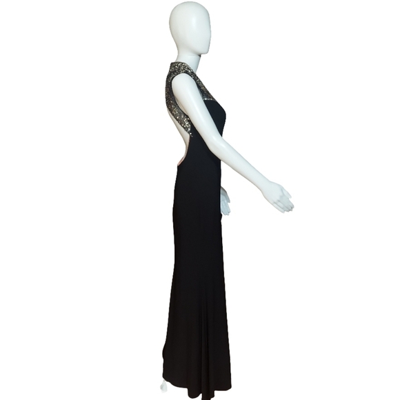 Betsy & Adam Beaded High Neck Tank Prom Dress With Side Slit - Picture 10 of 16